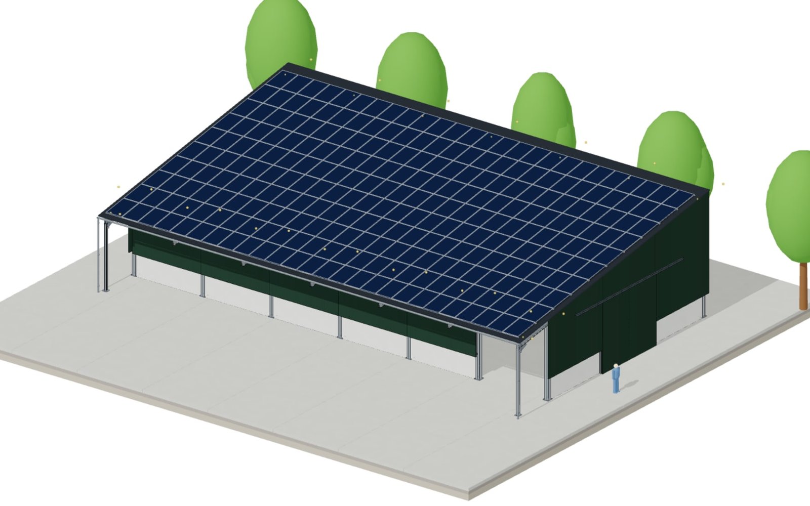 The same building closed with green trapezoidal sheet